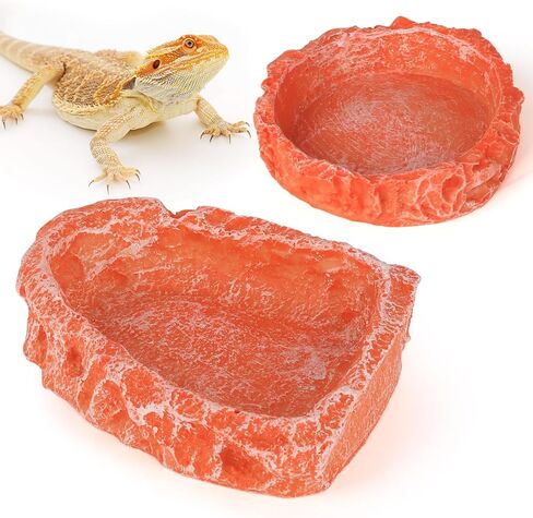Reptile Water Dish Large Bearded Dragon Food Bowl, Rock Corner Water Dish for Reptiles Snake Water Bowl Feeding for Leopard Gecko Tortoise Lizard Tank Accessories, Terrarium Reptile Pool with Ramp in Saudi Arabia