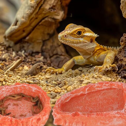 Reptile Water Dish Large Bearded Dragon Food Bowl, Rock Corner Water Dish for Reptiles Snake Water Bowl Feeding for Leopard Gecko Tortoise Lizard Tank Accessories, Terrarium Reptile Pool with Ramp in Saudi Arabia