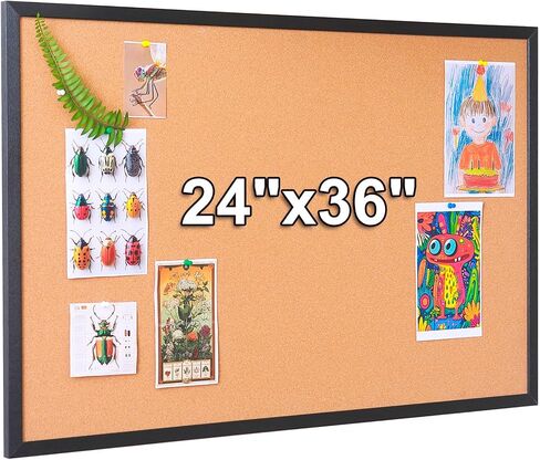 Cork Bulletin Board, 36'' X 24'', Wood Framed Corkboard, Cork Board for Home, School and Office, Decorative Push Pin Board with 20 Push pins in Kuwait