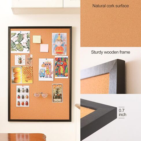 Cork Bulletin Board, 36'' X 24'', Wood Framed Corkboard, Cork Board for Home, School and Office, Decorative Push Pin Board with 20 Push pins in Kuwait
