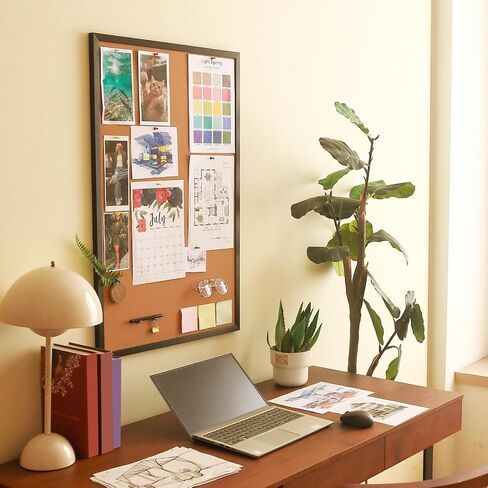 Cork Bulletin Board, 36'' X 24'', Wood Framed Corkboard, Cork Board for Home, School and Office, Decorative Push Pin Board with 20 Push pins in Kuwait