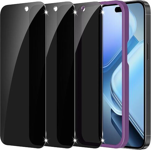 واقي شاشة الخصوصية المكون من 3 عبوات لجهاز iPhone 12/12 Pro Privacy Screen Protector ، فيلم زجاجي مضاد للتجسس ، صلابة 9H ، لمسة حساسة ، خالية من الفقاعات ، مع صينية تثبيت سهلة in Kuwait
