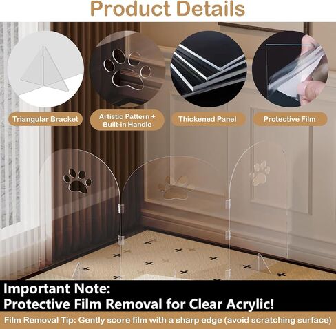 Acrylic Dog Gate Thickened Clear Pet Fence Foldable Freestanding Indoor Barrier for Puppies, Kittens (4 Panels - 80''W x 24''H) in Saudi Arabia