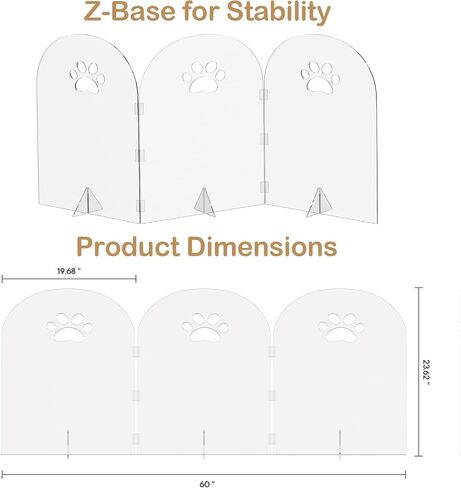 Acrylic Dog Gate Thickened Clear Pet Fence Foldable Freestanding Indoor Barrier for Puppies, Kittens (4 Panels - 80''W x 24''H) in Saudi Arabia