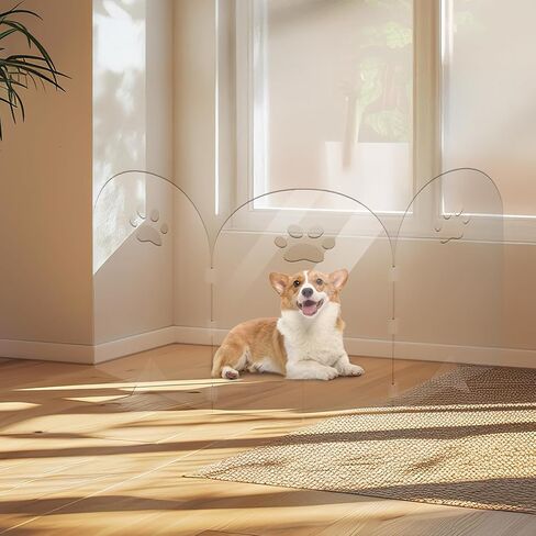 Acrylic Dog Gate Thickened Clear Pet Fence Foldable Freestanding Indoor Barrier for Puppies, Kittens (4 Panels - 80''W x 24''H) in Saudi Arabia