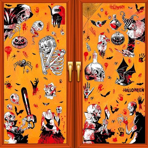 Halloween Window Clings Decorations - Scary Ghost & Death Stickers Scary Halloween Party Blood Stickers Decor for Home Classroom Windows Indoor/Outdoor Use - 8 Sheets in Saudi Arabia