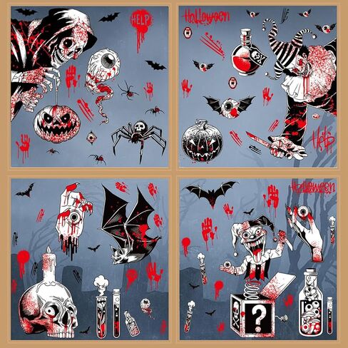 Halloween Window Clings Decorations - Scary Ghost & Death Stickers Scary Halloween Party Blood Stickers Decor for Home Classroom Windows Indoor/Outdoor Use - 8 Sheets in Saudi Arabia