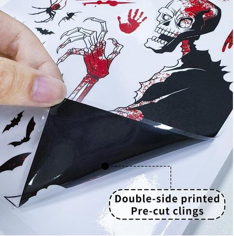 Halloween Window Clings Decorations - Scary Ghost & Death Stickers Scary Halloween Party Blood Stickers Decor for Home Classroom Windows Indoor/Outdoor Use - 8 Sheets in Saudi Arabia