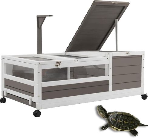Tortoise Habitat Turtle Enclosure House with Detachable Legs, Wooden Indoor & Outdoor Reptile Cage for Small Animals with Leakproof Tray in Kuwait