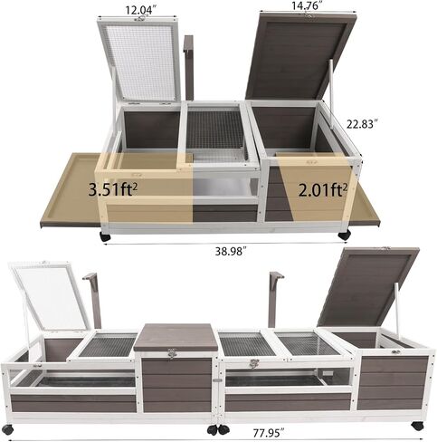 Tortoise Habitat Turtle Enclosure House with Detachable Legs, Wooden Indoor & Outdoor Reptile Cage for Small Animals with Leakproof Tray in Kuwait