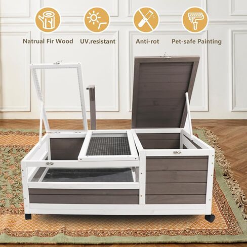 Tortoise Habitat Turtle Enclosure House with Detachable Legs, Wooden Indoor & Outdoor Reptile Cage for Small Animals with Leakproof Tray in Kuwait