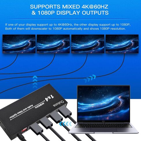 HDMI 2.1 Splitter 1 in 2 Out ، 4K@120Hz 8K@60Hz ، HDCP BYPASS 2.3 ، EDID Management ، DownScaler ، VRR Allm ، 7.1CH Audio ، Powered HDMI Flitter for PS5/Xbox/Projector/Monitor in Kuwait