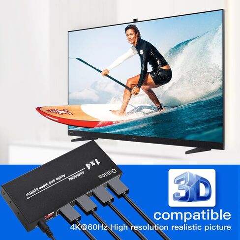 HDMI 2.1 Splitter 1 in 2 Out ، 4K@120Hz 8K@60Hz ، HDCP BYPASS 2.3 ، EDID Management ، DownScaler ، VRR Allm ، 7.1CH Audio ، Powered HDMI Flitter for PS5/Xbox/Projector/Monitor in Kuwait