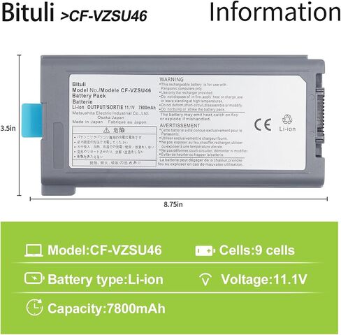 FZ-VZSU1HU Laptop Battery Replacement Pack for PANASONIC TOUGHBOOK 55 Series FZ-55 Mk1 Mk2 PN 3INR19/66-2 Higher Capacity (10.8V 68Wh/6300mAh) in Kuwait