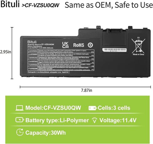 FZ-VZSU1HU LAPTOP PRATTION PACK PACK لـ PANASONIC THAGHBOOK 55 Series FZ-55 MK1 MK2 PN 3INR19/66-2 أعلى سعة أعلى (10.8V 68W/6300MAH) in Kuwait