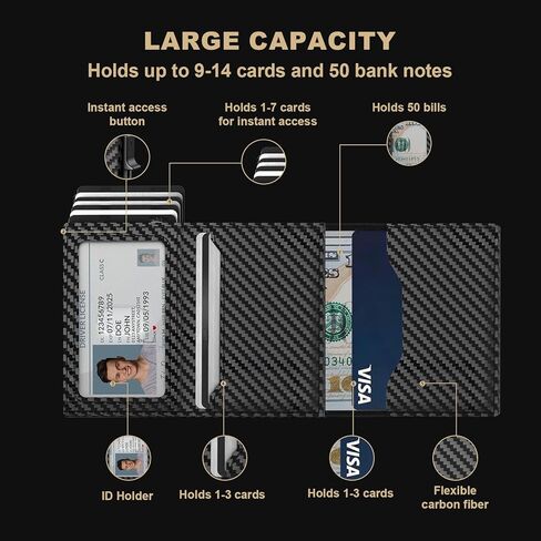 المنبثقة من المنبثقة للرجال لـ Airtag: جلد أصلي متميز ، حظر RFID ، ذكي ، الحد الأدنى ، سعة البطاقة 9-14 ، نافذة الهوية ، فتحة نقدية (ألياف الكربون) in Kuwait