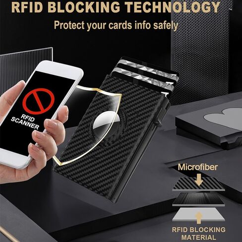 المنبثقة من المنبثقة للرجال لـ Airtag: جلد أصلي متميز ، حظر RFID ، ذكي ، الحد الأدنى ، سعة البطاقة 9-14 ، نافذة الهوية ، فتحة نقدية (ألياف الكربون) in Kuwait
