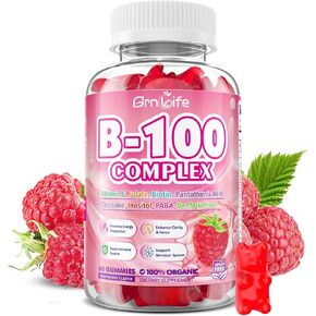 2 Pack Vitamin B Complex Gummies, All B Vitamins + Methyl B12, B1, B2, B3, B5, B6, Biotin, Methylfolate, Vitamin C, Choline, Inositol, PABA for Energy & Immune Support, Raspberry, 120 Count in Kuwait
