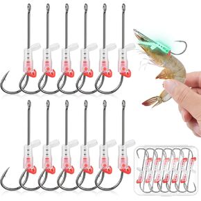 Luminous Live Shrimp Hooks, Upgraded High Carbon Steel Barbed Hooks Saltwater Corrosion-Resistant, for Freshwater & Saltwater Fishing, Ideal for Bass, Groupers, Catfish & More Fish (2/0 * 6+3/0 * 6) in Kuwait