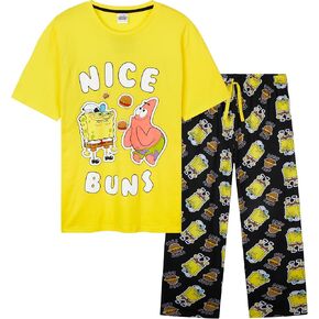 Spongebob Squarepants Pajamas للرجال والمراهقين PJS مجموعة المريحة صالة مجموعة ملابس النوم صالة ناعمة الاهتزازات ليلية مضحكة للرجال (أسود/أصفر ، 3XL) in Kuwait