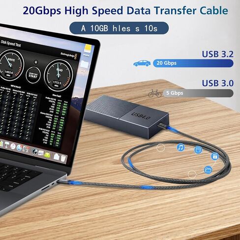 4K144Hz USB C20GBPS إلى USB C 3.1 نقل بيانات الكابلات Gen 2 ، 4K144Hz مراقبة مخرجات الفيديو Cable 100W PD الشحن السريع - الحجم الصغير ، لـ iPhone 15 ، MacBook ، iPad Pro 2020 in Kuwait