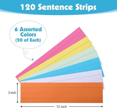 120pcs شرائط الجملة الملونة لمستلزمات المعلمين ، 3 "× 12" شرائط تعلم الكلمات المحكم لكتابة الكلمات (6 ألوان) in Kuwait