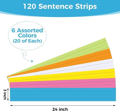 120Pcs Colored Sentence Strips for Teacher Supplies, 3" x 12" Ruled Word Learning Strips for Writing Words (6 Colors) in Saudi Arabia