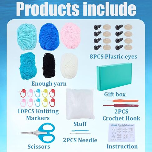 ORIGACH 4 Sets Crochet Shark Kit for Beginner Adults, Handmade Shark Starter Crochet kit Complete Crochet Set with Step by Step Video Tutorial Instruction in Saudi Arabia