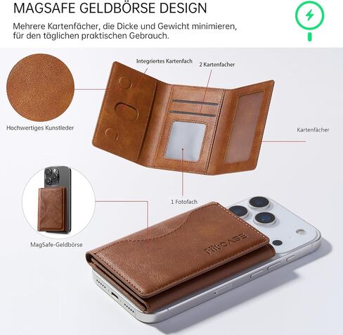 لمحفظة Magsafe Wallet Magnetic Trifold Card Magnet محفظة بسيطة للهاتف متوافقة مع iPhone 16/15/14/13/12 Pro Max Plus ولحالات Magsafe ، جلد PU المتميز (بني فاخر) in Saudi Arabia