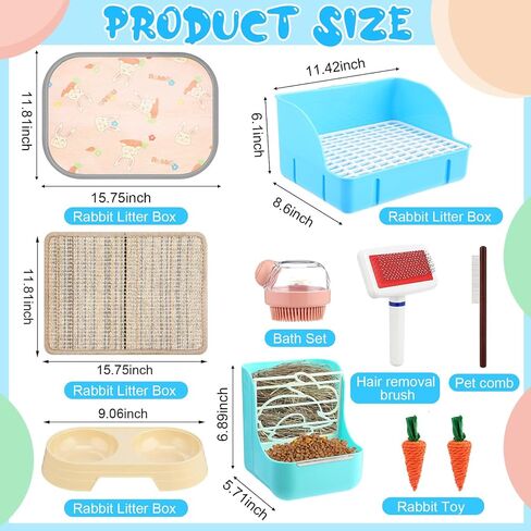 Honeydak 10 Pcs Rabbit Starter Kit Small Litter Box Bunny Grooming Kit Scratch Pads Hay Feeder Bowl Ice Pad with Bunny Toys for Guinea Pig Rabbit Accessories(Beige) in Saudi Arabia