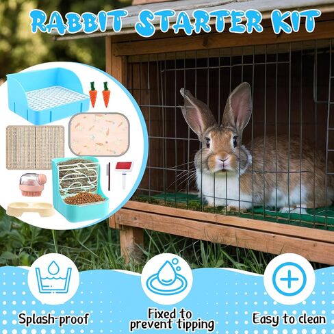 Honeydak 10 Pcs Rabbit Starter Kit Small Litter Box Bunny Grooming Kit Scratch Pads Hay Feeder Bowl Ice Pad with Bunny Toys for Guinea Pig Rabbit Accessories(Beige) in Saudi Arabia
