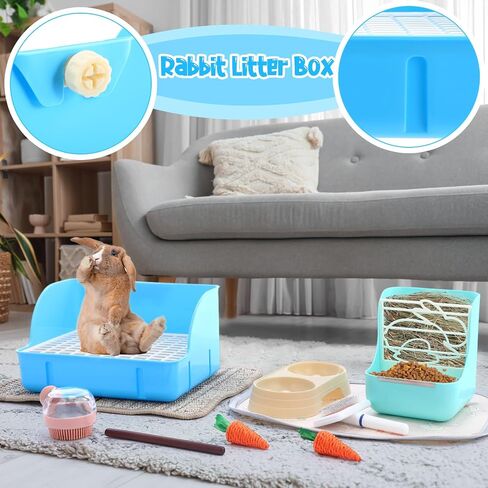 Honeydak 10 Pcs Rabbit Starter Kit Small Litter Box Bunny Grooming Kit Scratch Pads Hay Feeder Bowl Ice Pad with Bunny Toys for Guinea Pig Rabbit Accessories(Beige) in Saudi Arabia