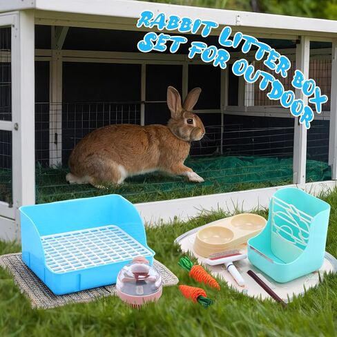 Honeydak 10 Pcs Rabbit Starter Kit Small Litter Box Bunny Grooming Kit Scratch Pads Hay Feeder Bowl Ice Pad with Bunny Toys for Guinea Pig Rabbit Accessories(Beige) in Saudi Arabia