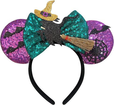 Trnerm Mouse Ears عقال للنساء ، أقواس سوداء مع آذان كوين تاج الأرجواني للترتر لأزياء الهالوين in Kuwait