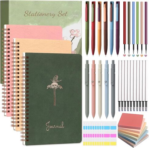 Stationery Gift Set for Women, PU Leather Spiral Notebooks, Gel Pens, Vintage Sticky Notes, Steel Bookmark, Index Tabs & Gift Box - Cute Aesthetic Office Supplies for Girls in Kuwait