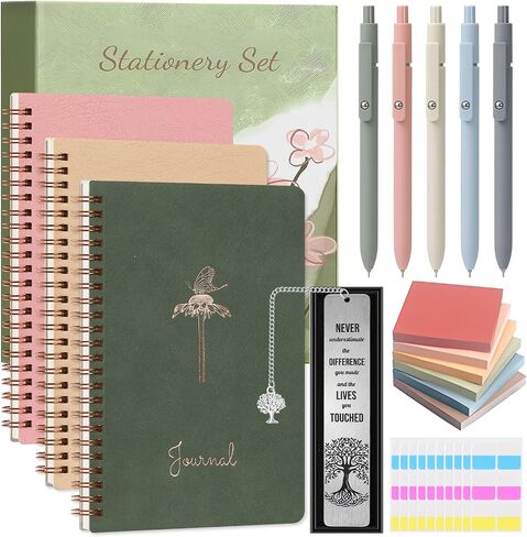 Stationery Gift Set for Women, PU Leather Spiral Notebooks, Gel Pens, Vintage Sticky Notes, Steel Bookmark, Index Tabs & Gift Box - Cute Aesthetic Office Supplies for Girls in Kuwait