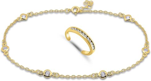 Hoops & Loops 925 Sterling Silver Silver Zirconia Zirconia ankle bracelet & the typer the the the the tee for for women teen girls ، 9 inces + 1 inc extender | Summber Beach Boho Cute Anklet Foot Jewelry in Saudi Arabia