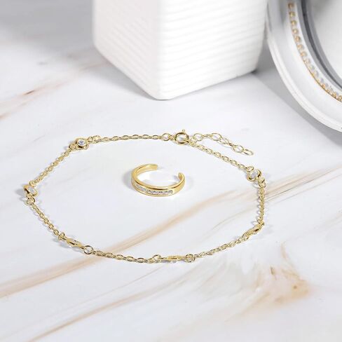 Hoops & Loops 925 Sterling Silver Silver Zirconia Zirconia ankle bracelet & the typer the the the the tee for for women teen girls ، 9 inces + 1 inc extender | Summber Beach Boho Cute Anklet Foot Jewelry in Saudi Arabia