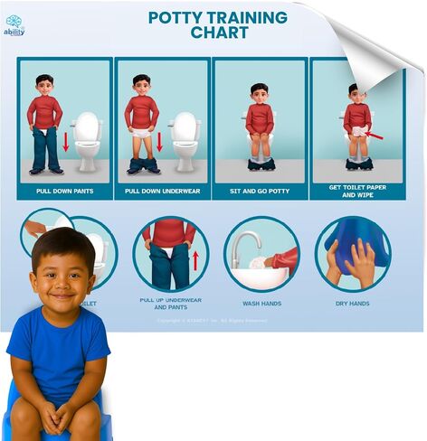 KIARES Potty Training - Visual Aids for Kids with Autism & ADHD - Visual Schedule for Kids, Daily Routine Potty Chart with Step-by-Step Instructions, 16 Ethnic Options (Caucasian Boy - Brown) in Saudi Arabia