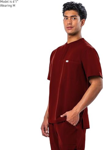 Peelz Karl Henley 2-Pocket Scrub Top for Men - Soft Stretch Fabric Scrubs, 3-Button Design Men's Scrub Tops, Comfort Fit in Kuwait