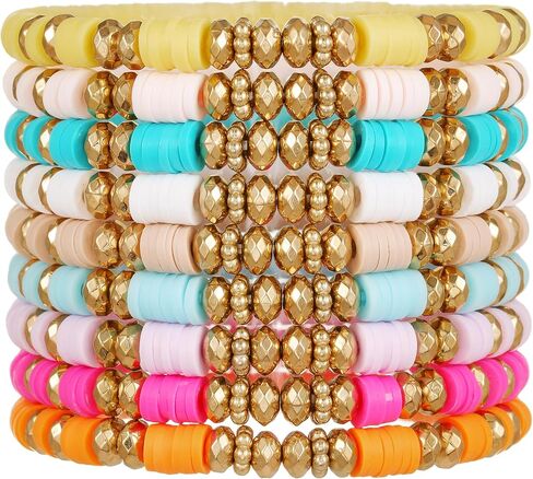 Friendship Bracelets for Women, Inspirational Preppy Bracelets Stackable, Best Friend bracelet Set, Stretch Colorful Heishi Clay Beaded Bracelets for Women in Saudi Arabia