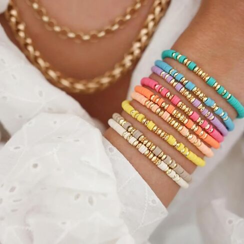 Friendship Bracelets for Women, Inspirational Preppy Bracelets Stackable, Best Friend bracelet Set, Stretch Colorful Heishi Clay Beaded Bracelets for Women in Saudi Arabia