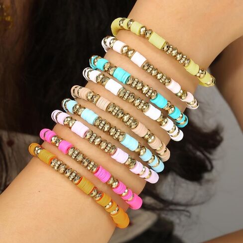 Friendship Bracelets for Women, Inspirational Preppy Bracelets Stackable, Best Friend bracelet Set, Stretch Colorful Heishi Clay Beaded Bracelets for Women in Saudi Arabia