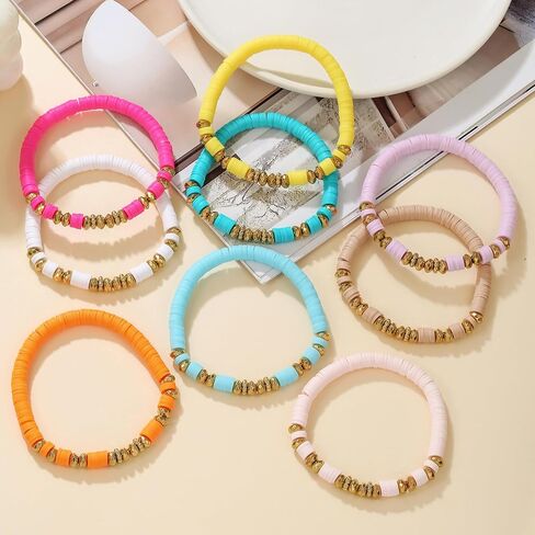 Friendship Bracelets for Women, Inspirational Preppy Bracelets Stackable, Best Friend bracelet Set, Stretch Colorful Heishi Clay Beaded Bracelets for Women in Saudi Arabia