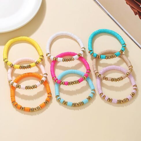 Friendship Bracelets for Women, Inspirational Preppy Bracelets Stackable, Best Friend bracelet Set, Stretch Colorful Heishi Clay Beaded Bracelets for Women in Saudi Arabia