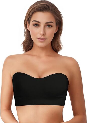 Strapless Bras for Women, Non-Slip Silicone Bandeau Bra, Wireless Padded Bralette Seamless Tube Top Push Up Bra (Beige, S) in Kuwait