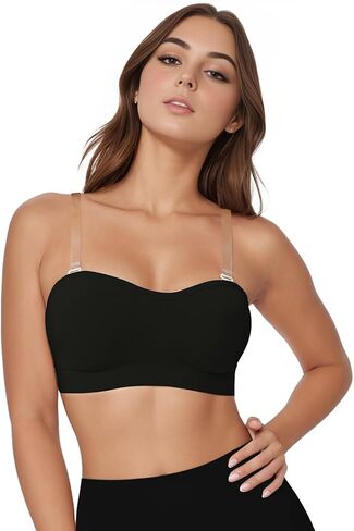 Strapless Bras for Women, Non-Slip Silicone Bandeau Bra, Wireless Padded Bralette Seamless Tube Top Push Up Bra (Beige, S) in Kuwait