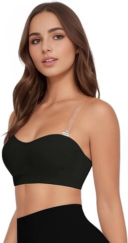 Strapless Bras for Women, Non-Slip Silicone Bandeau Bra, Wireless Padded Bralette Seamless Tube Top Push Up Bra (Beige, S) in Kuwait