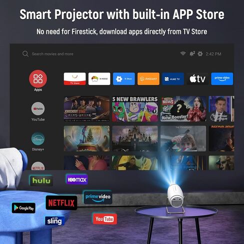 جهاز عرض ، جهاز عرض صغير مع WiFi و Bluetooth ، يدعم 4K 1080p Portable Projector 270 ° Rotatable 130 '' Screen Movie Oncostone متوافق مع الهاتف الذكي/الكمبيوتر/الكمبيوتر المحمول in Kuwait