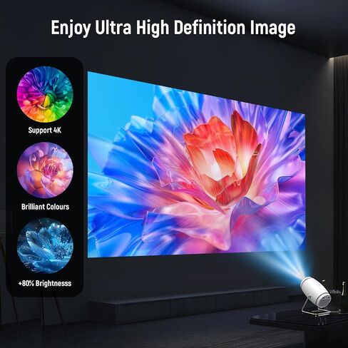 جهاز عرض ، جهاز عرض صغير مع WiFi و Bluetooth ، يدعم 4K 1080p Portable Projector 270 ° Rotatable 130 '' Screen Movie Oncostone متوافق مع الهاتف الذكي/الكمبيوتر/الكمبيوتر المحمول in Kuwait